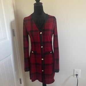 SHEIN Red and Black Plaid Dress
